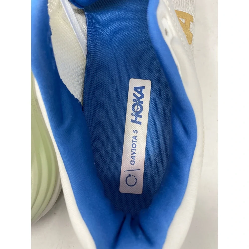 Hoka Gaviota 5 Wide Mens 10.5 2E White Blue Gold Running Shoes 1134234 FTG